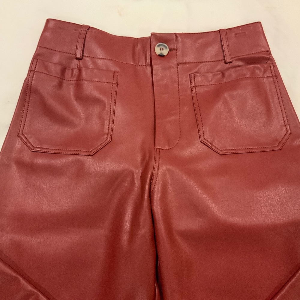 Maeve by Anthropologie NWOT Crop Wide Leg Colette faux leather, brick red. 28